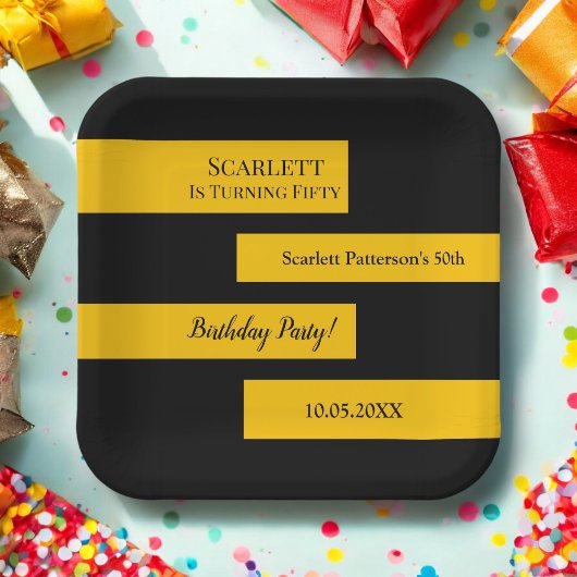 Assiettes En Carton Mini noir et or élégant chic 50e anniversaire