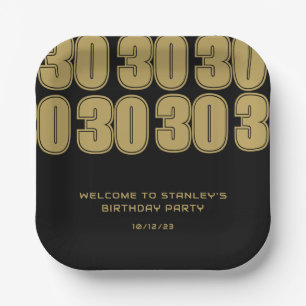 Assiettes En Carton Mini Noir et Or Trente Anniversaire
