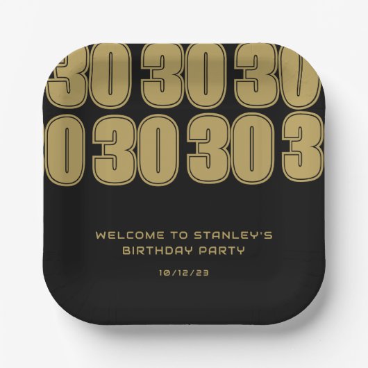 Assiettes En Carton Mini Noir et Or Trente Anniversaire (Recto)