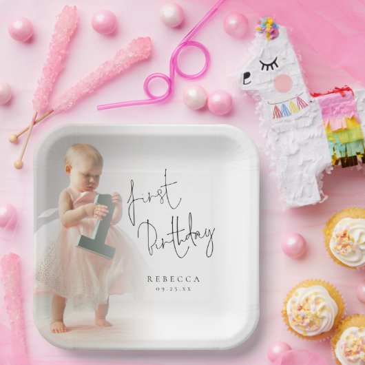Assiettes En Carton Mini-superposition de photo Script 1er anniversair (Fête)