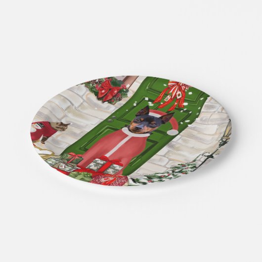 Assiettes En Carton Miniature Pinscher Chien Noël (Angle)