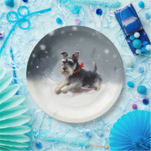 Assiettes En Carton Miniature Schnauzer Noël neige hiver