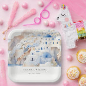 Assiettes En Carton Minimal chic Santorini Grèce Mariage aquarelle (Fête)