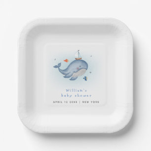 Assiettes En Carton Minimal Sous Le Baby shower See Whale Nautica