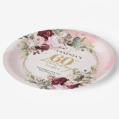 Assiettes En Carton Minimalist Boho Deep Red Blush Gold Roses Plates (Angle)