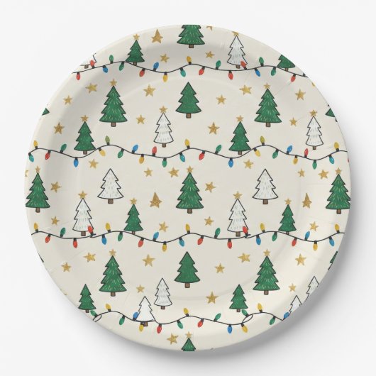 Assiettes En Carton Minimalist Christmas Tree Lights Pattern Party (Devant)