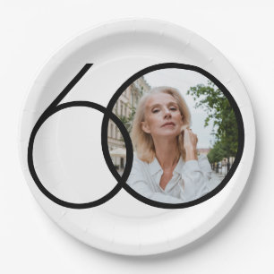 Assiettes En Carton Minimaliste 60e anniversaire photo noir blanc chic