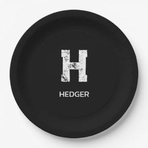 ASSIETTES EN CARTON MINIMALISTE BLANC MONOGRAMME À UNE LETTRE NOM NOIR