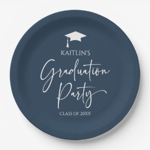 Assiettes En Carton Minimaliste Elegant Navy Blue Graduation Party