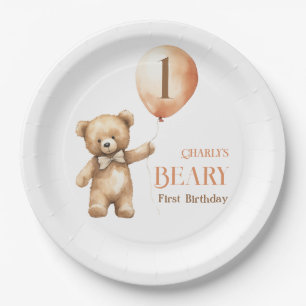 Assiettes En Carton Minimaliste Petite Ours Beige Beary 1er anniversai