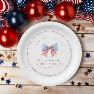 Assiettes En Carton Minimaliste Préparé USA Aquarelle Nœud 4 Juillet B