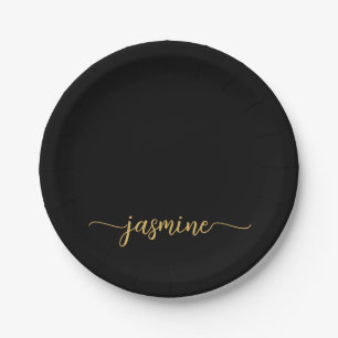 Assiettes En Carton Minimaliste Simple Noir Or Féminin Monogramme Scri