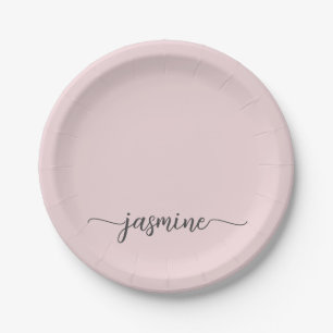 Assiettes En Carton Minimaliste Simple Rose Pâle Féminin Monogramme Sc