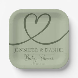 Assiettes En Carton Minimaliste Vert Sauge Manuscrit Élégant Oh Bébé