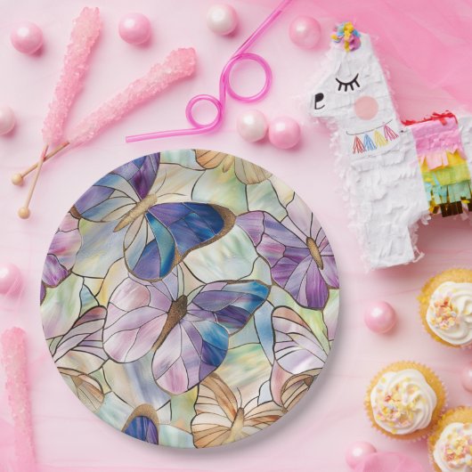 Assiettes En Carton Mint Aqua Bleu Papillons pourpres (Fête)