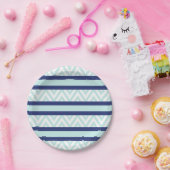 Assiettes En Carton Mint Bleu et rayures de marine Chevron Motif (Fête)