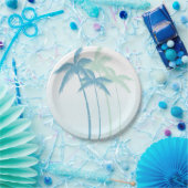 Assiettes En Carton Mint Blue Tropical Palm Trees Ombre (Fête)