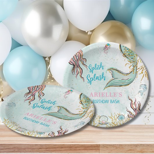 Assiettes En Carton Mint Glitter Mermaid tail under the sea