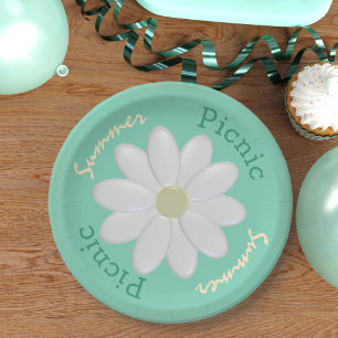 Assiettes En Carton Mint Green Daisy Summer Pique-nique Plaques de pap
