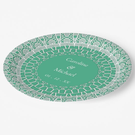 Assiettes En Carton Mint Green Élégante Mariage Célébrations Blanche D (Angle)