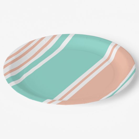 Assiettes En Carton Mint Green et Peach Modern Strips (Angle)