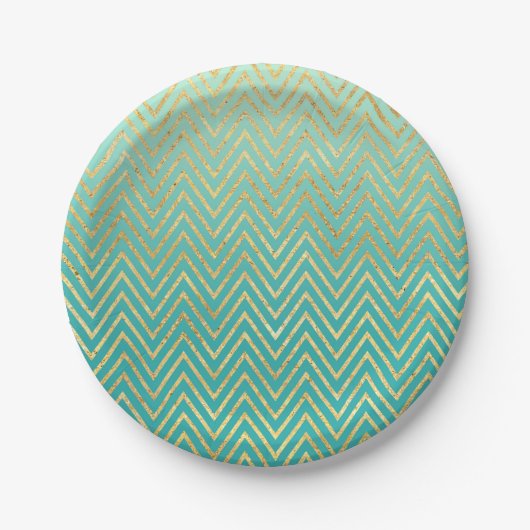 Assiettes En Carton Mint Green Gold Glam Chevron Ombre (Devant)
