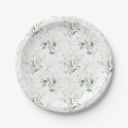 Assiettes En Carton Mint Green Pastel Floral Greenery Motif (Devant)
