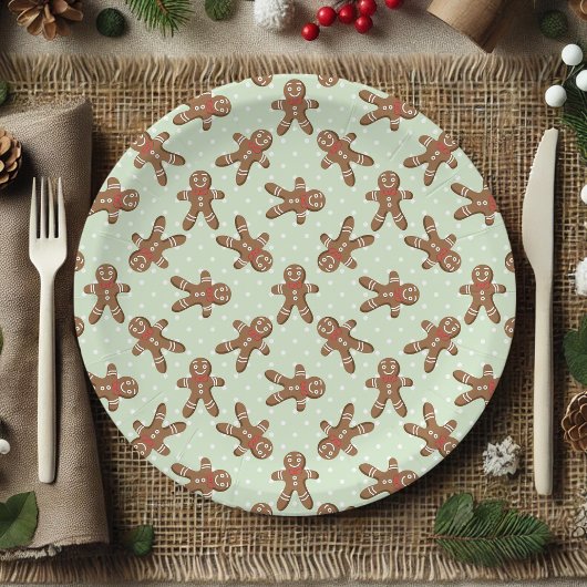 Assiettes En Carton Mint Green Polka Dot Gingbread Homme Noël