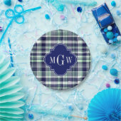 Assiettes En Carton Mint Marine Blanc Preppy Madras Quatrefoil Monogra (Fête)