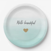 Assiettes En Carton Mint Ombre Gold Parties scintillant Coeur personna (Devant)