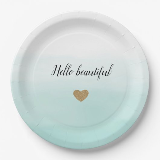 Assiettes En Carton Mint Ombre Gold Parties scintillant Coeur personna (Devant)