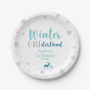Assiettes En Carton Mint Winter Onederland Garçon 1er fête d'anniversa