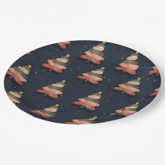 Assiettes En Carton Minuit Bleu Arbre de Noël Grand Motif (Angle)