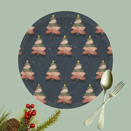 Assiettes En Carton Minuit Bleu Arbre de Noël Grand Motif