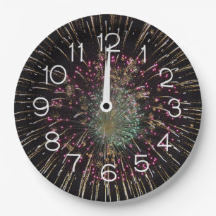 Assiettes En Carton Minuit Nouvel An Eve Horloge En Feu d'Artifice