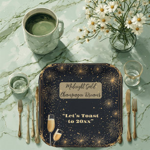 Assiettes En Carton Minuit Or Champagne Rêves Bulles Nouvel An Amuseme