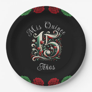 Assiettes En Carton Mis Quince Ans 15 Quinceañera Rouge Blanc Vert