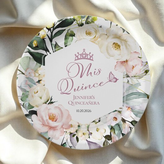 Assiettes En Carton Mis Quince | Boho Floral Frame Quinceañera