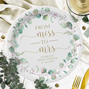 Assiettes En Carton Miss à Mrs Greenery Eucalyptus Baby Shower de Mari