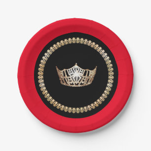Assiettes En Carton Miss America Red Gold Crown Plaques en papier 7"