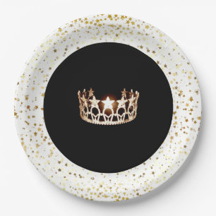 Assiettes En Carton Miss USA Crown Party Papier Plaques-Or Etoiles Bla