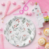 Assiettes En Carton Mistletoe and Holly Berries Pattern (Fête)