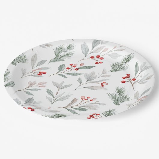Assiettes En Carton Mistletoe and Holly Berries Pattern (Angle)