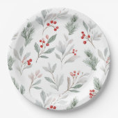 Assiettes En Carton Mistletoe and Holly Berries Pattern (Devant)