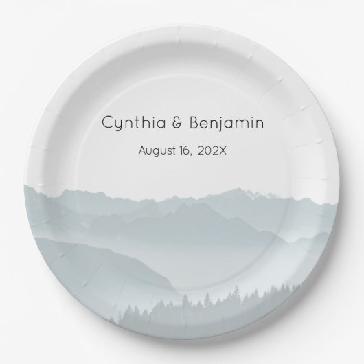 Assiettes En Carton Misty Mountains Range Mariage personnalisé (Devant)