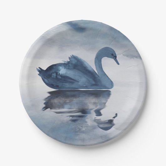 Assiettes En Carton Misty Reflections | Dusty Blue Swan Lake Mariage (Devant)