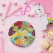 Assiettes En Carton Mixed Tropical Fruit Illustration Pattern (Fête)