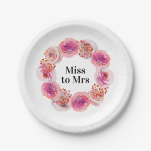 Assiettes En Carton Mlle à Mme Pink Floral Bachelorette Fête des marié