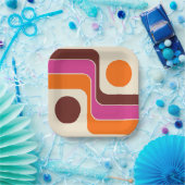 Assiettes En Carton Mod 1970s Retro Style Geometric Design (Fête)