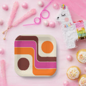 Assiettes En Carton Mod 1970s Retro Style Geometric Design (Fête)